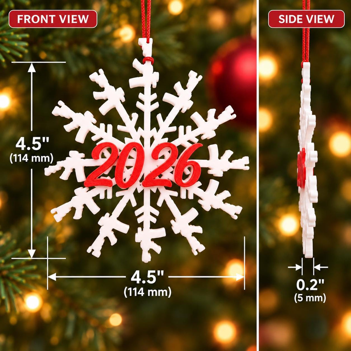 2026 AR-15 Snowflake Christmas Ornament, Rifle Lover Holiday Gift