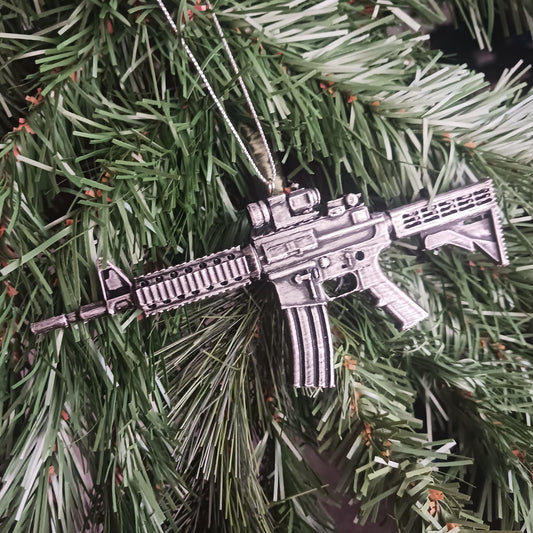 AR 15 Ornament, Hand-Painted Christmas Decor, For Rifle Collectors