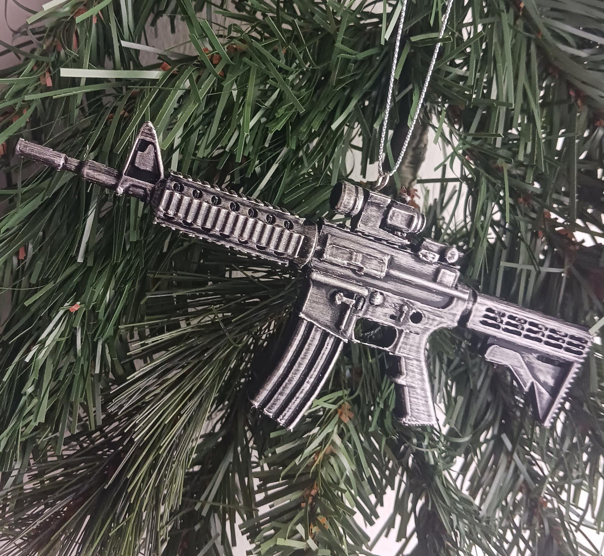 AR 15 Ornament, Hand-Painted Christmas Decor, For Rifle Collectors