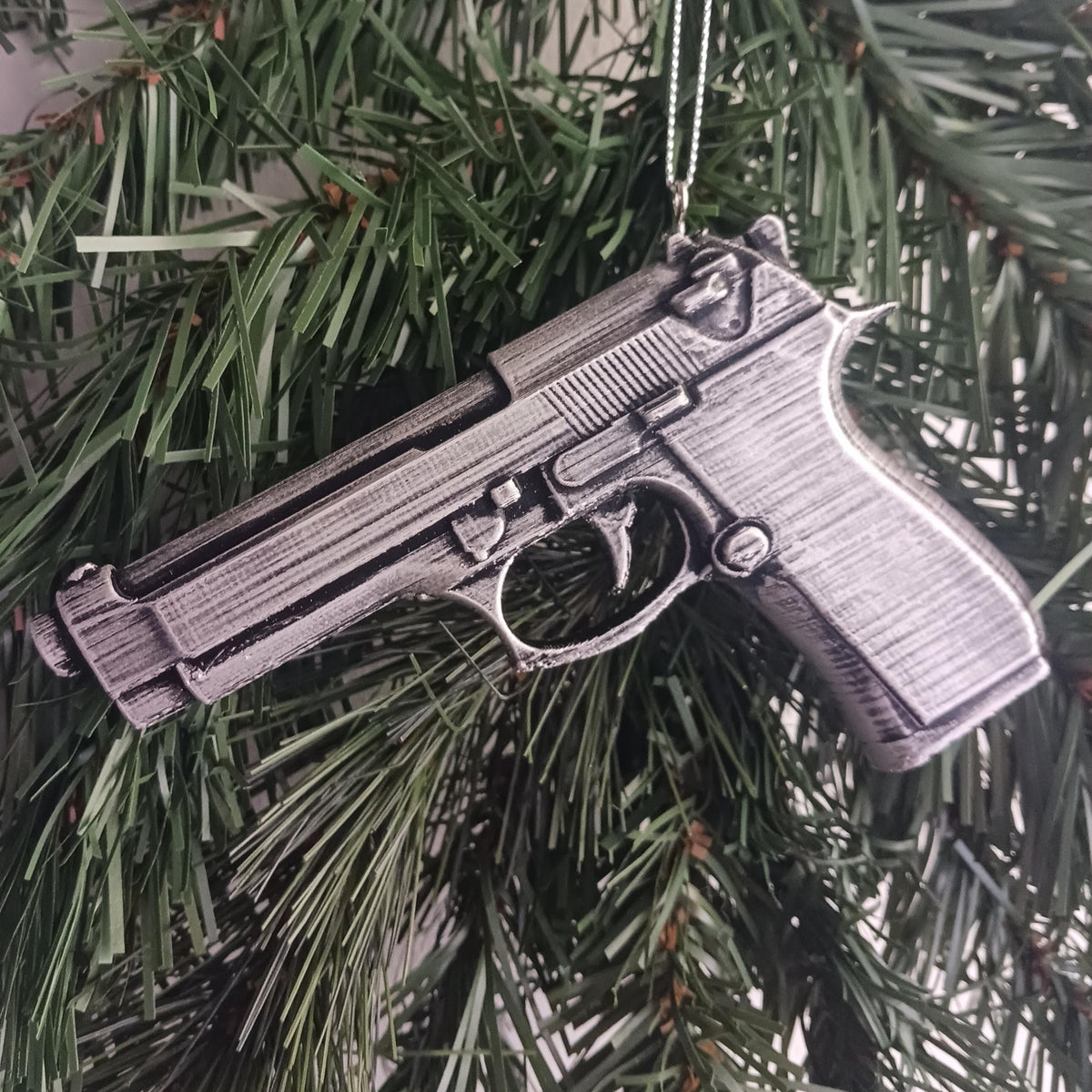 Personalized Beretta 92FS Pistol Christmas Ornament, Hand-Finished Keepsake