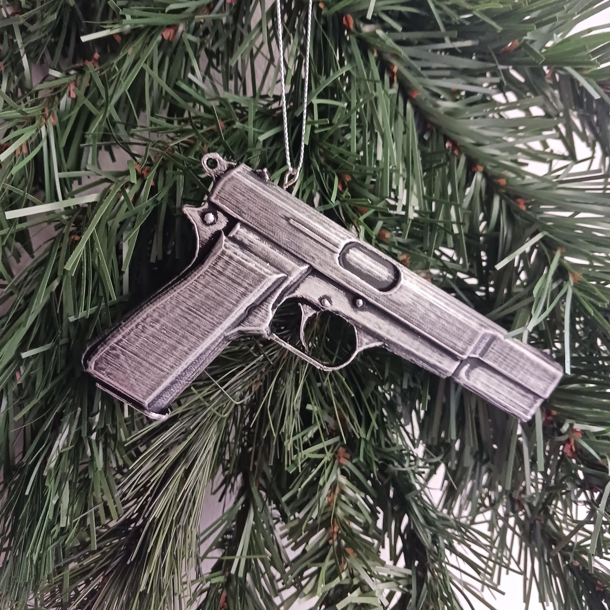 Personalized Browning Hi-Power Pistol Christmas Ornament, Collector Keepsake