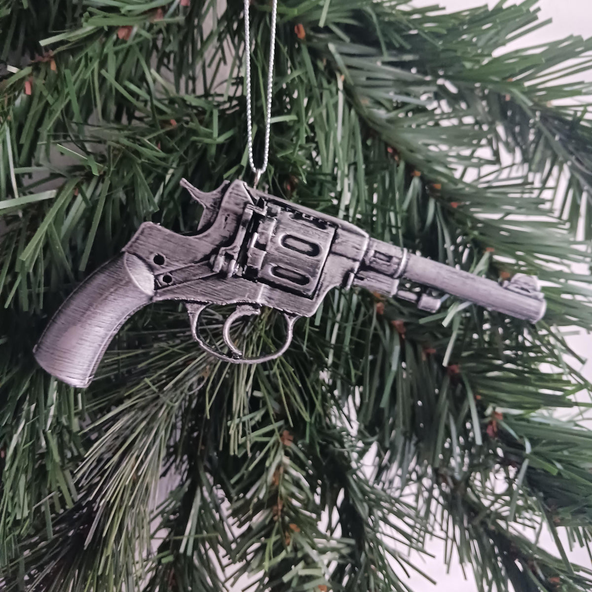 Nagant Revolver Christmas Ornament, Hand-Painted Collector Keepsake