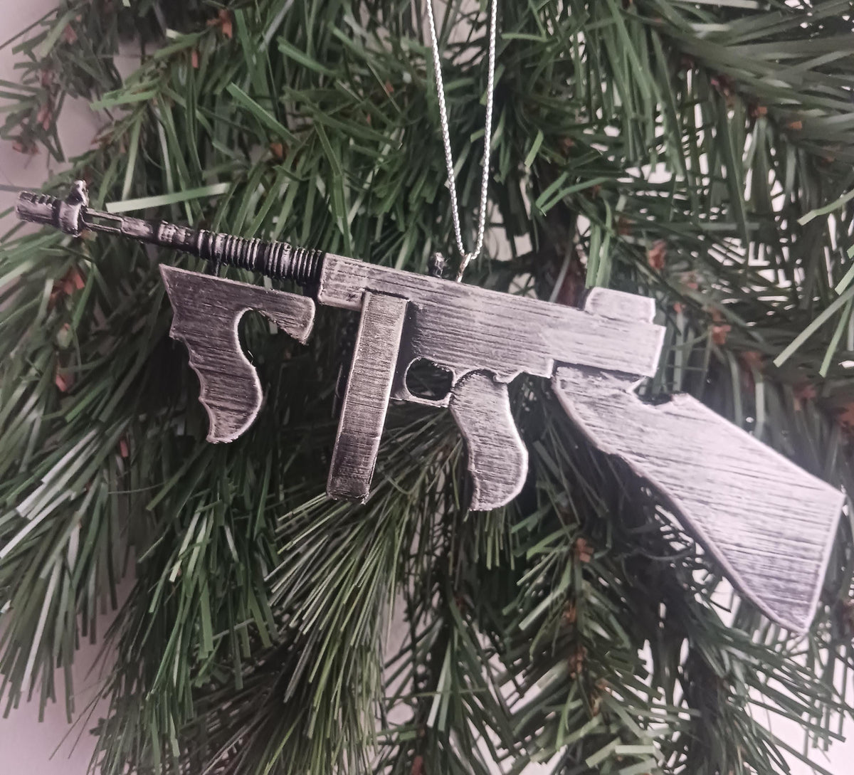 Personalized Thompson Machine Gun Christmas Ornament, Hand-Finished Collector Gift