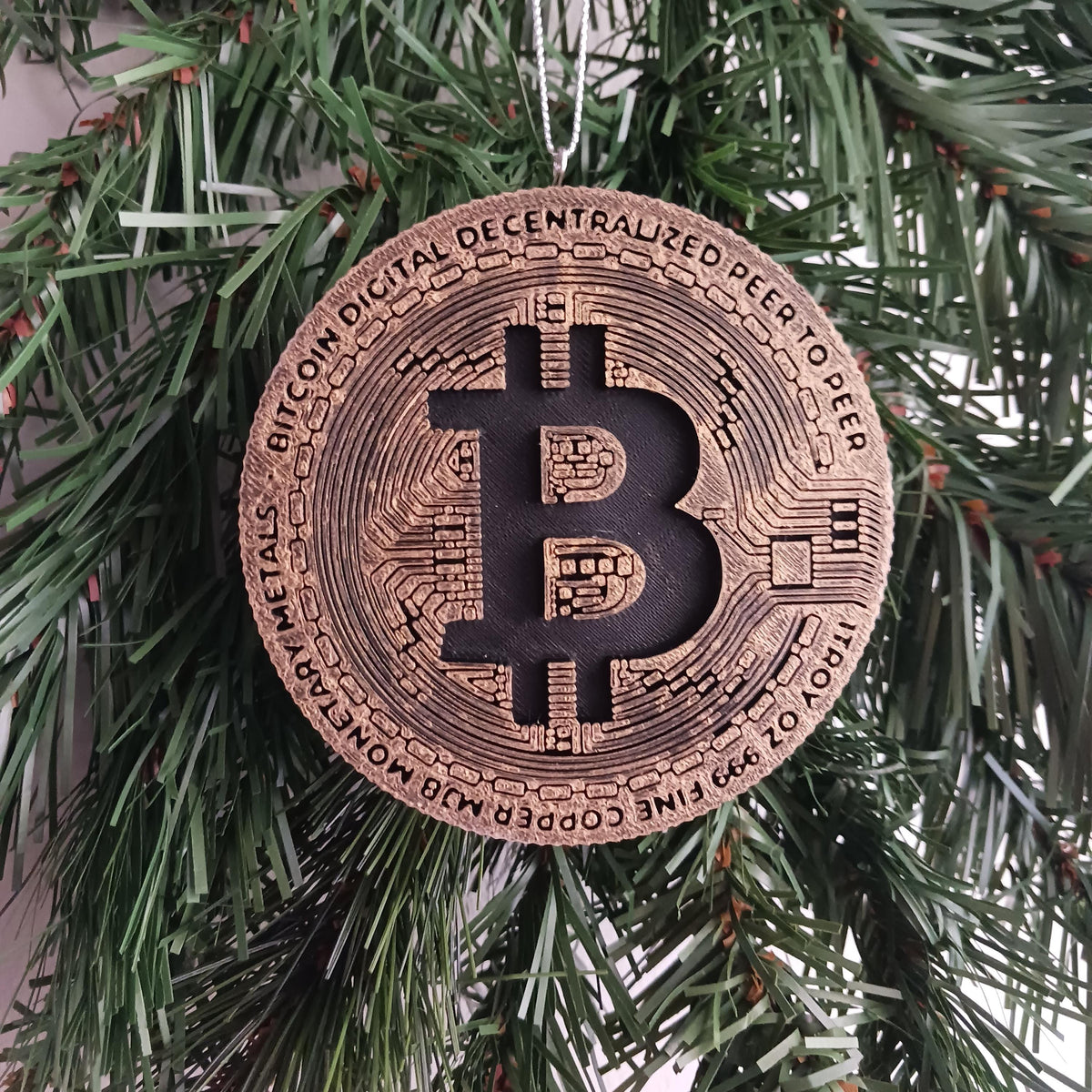 Bitcoin Christmas Ornament, 3D Printed Cryptocurrency Keepsake