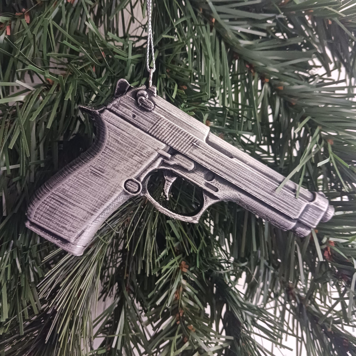 Personalized Beretta 92FS Pistol Christmas Ornament, Hand-Finished Keepsake