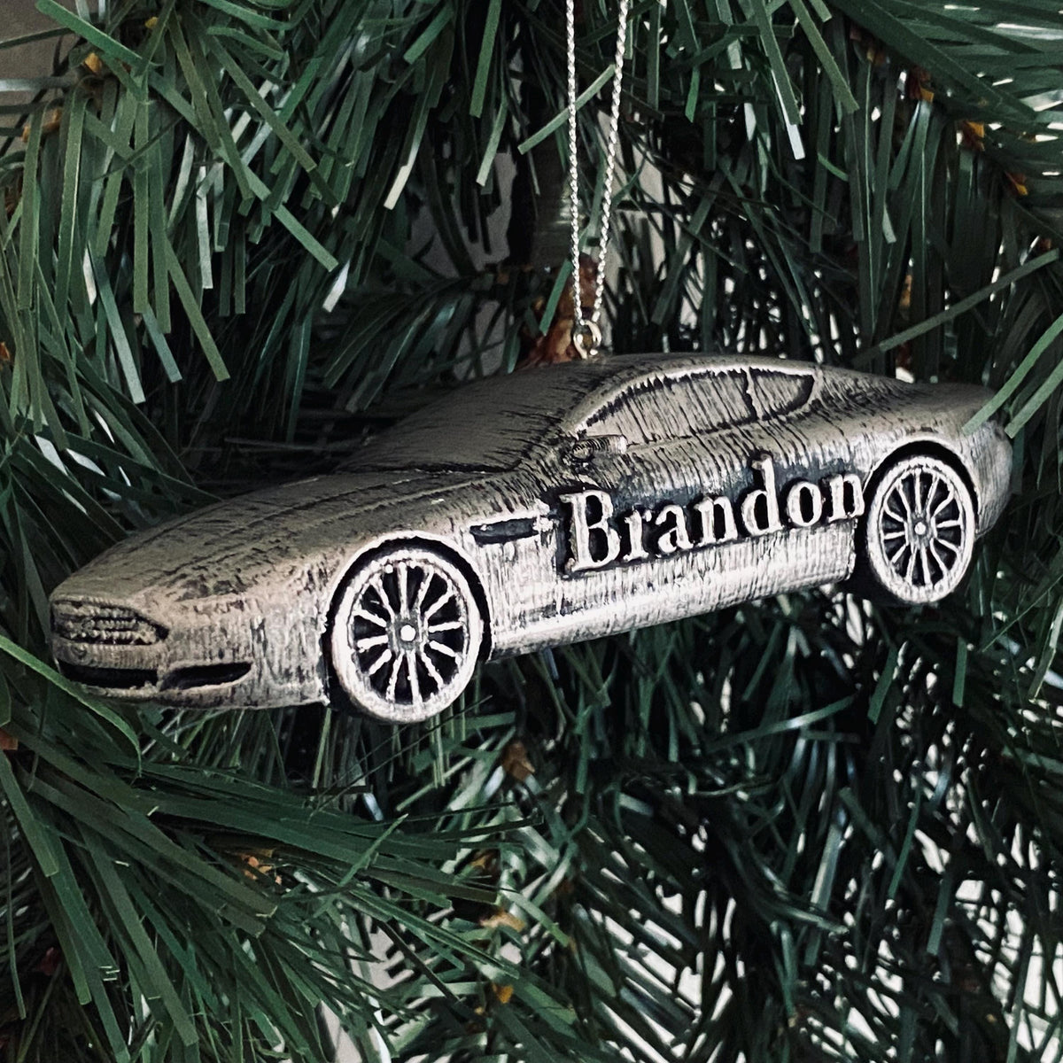 Personalized Aston Martin Christmas Ornament, 3D Printed Sports Car