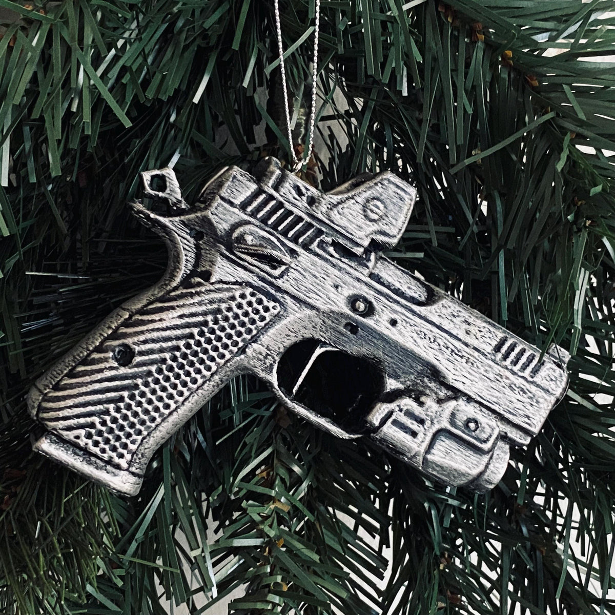 Personalized CZ Shadow Pistol Christmas Ornament, Hand-Painted Gun Lover Gift
