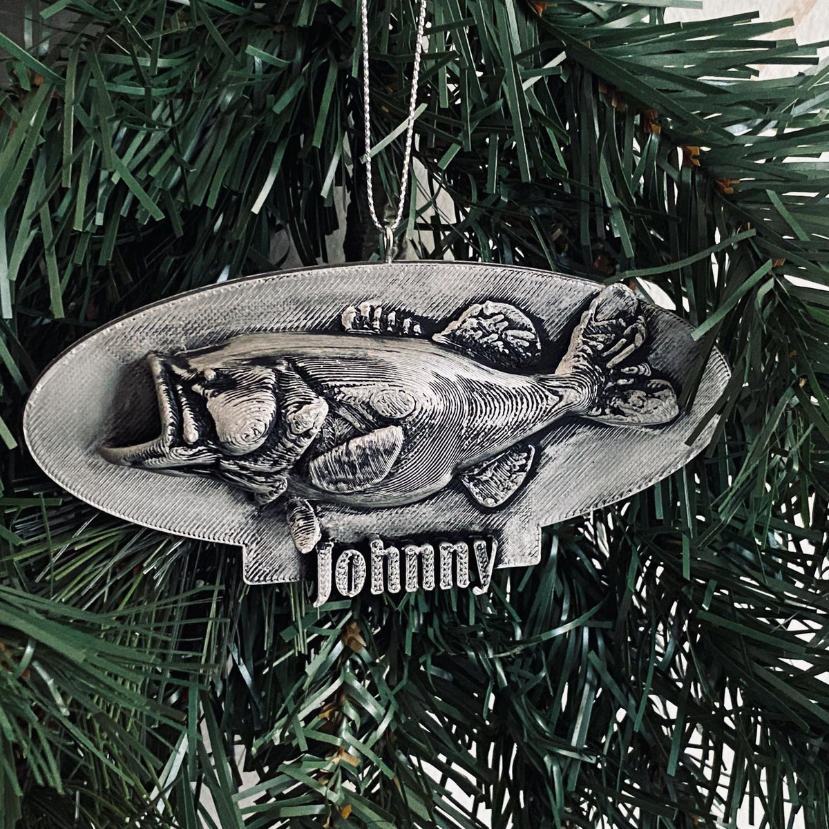 Personalized Bass Fish Christmas Ornament, Hand-Painted 3D Print
