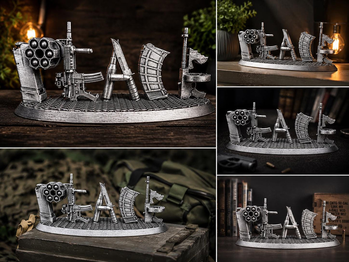 PEACE Military Tribute Statue, Hand-Finished 3D Printed Desk Sculpture