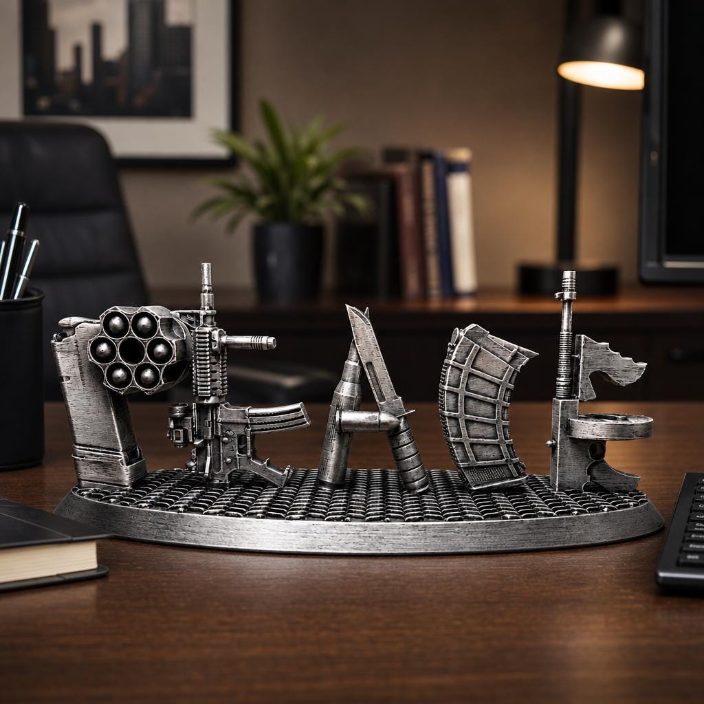 PEACE Military Tribute Statue, Hand-Finished 3D Printed Desk Sculpture
