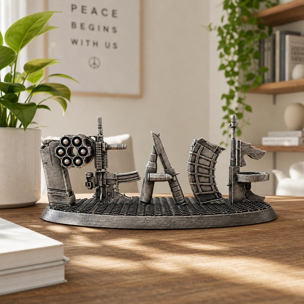 PEACE Military Tribute Statue, Hand-Finished 3D Printed Desk Sculpture