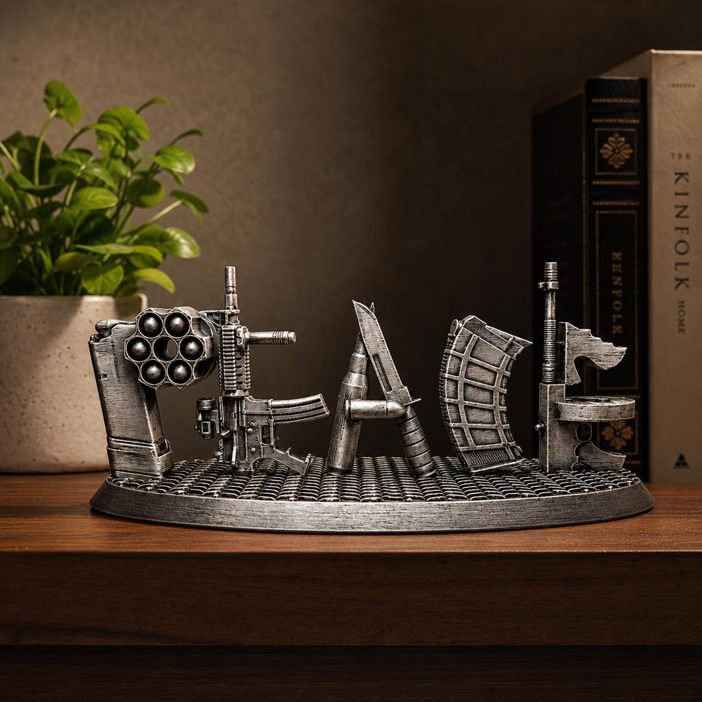 PEACE Military Tribute Statue, Hand-Finished 3D Printed Desk Sculpture