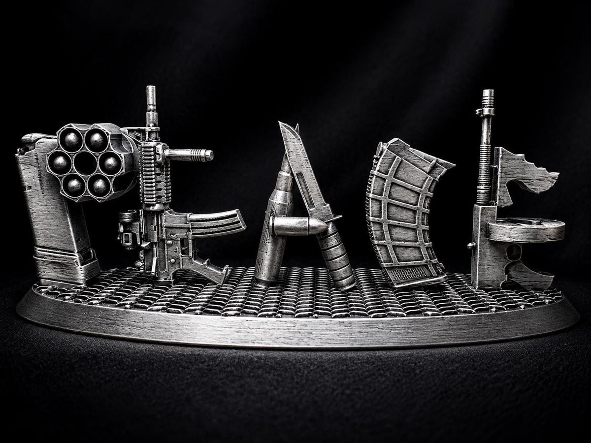 PEACE Military Tribute Statue, Hand-Finished 3D Printed Desk Sculpture