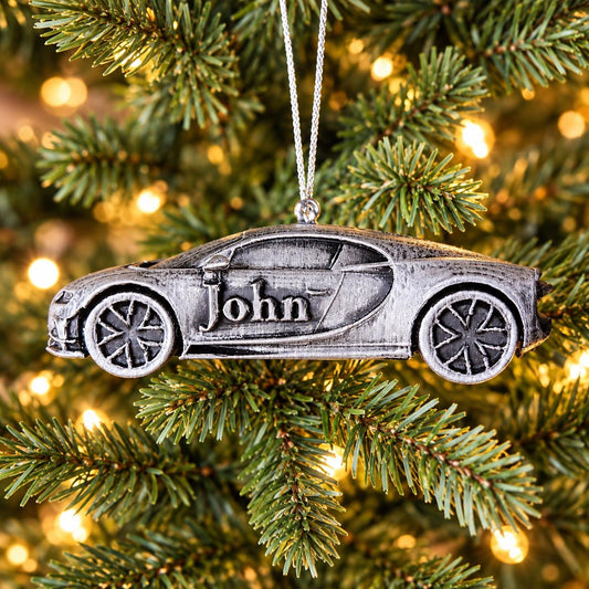 Personalized Bugatti Chiron Christmas Ornament, 3D Printed Supercar
