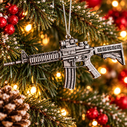 AR 15 Ornament, Hand-Painted Christmas Decor, For Rifle Collectors
