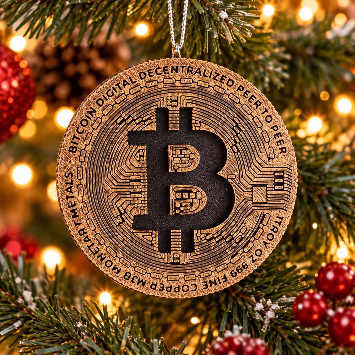 Bitcoin Christmas Ornament, 3D Printed Cryptocurrency Keepsake