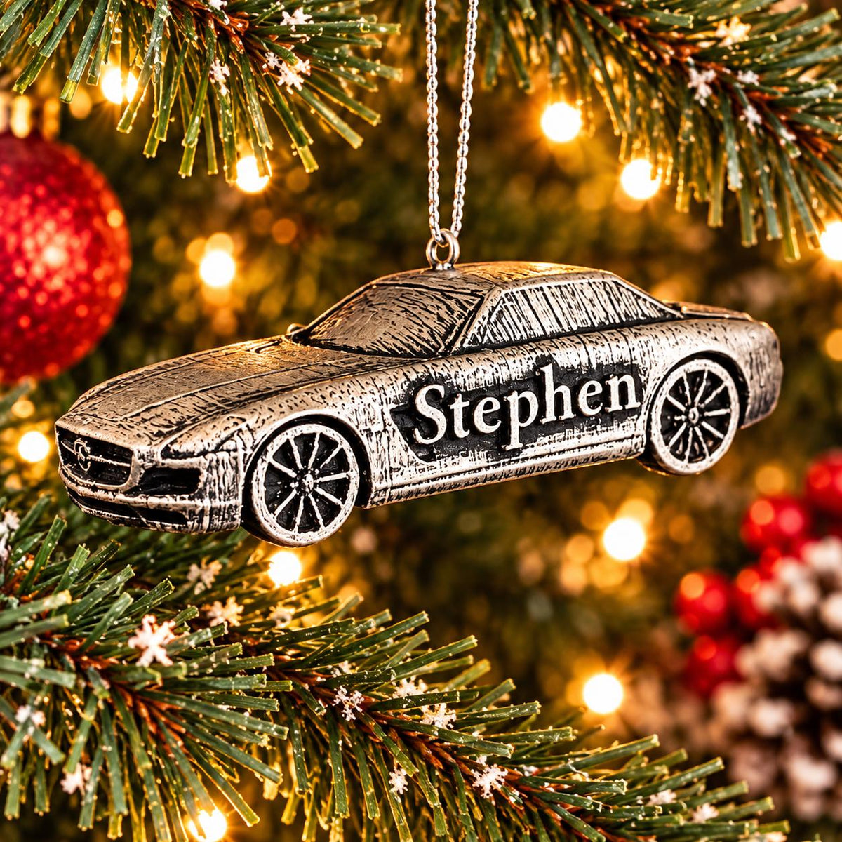 Personalized Mercedes SLS AMG Christmas Ornament, 3D Printed Sports Car