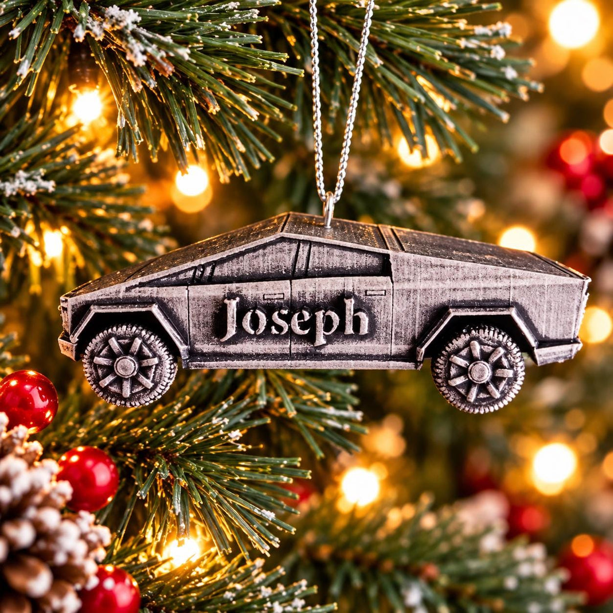 Cybertruck Ornament, Personalized Tesla Christmas Decor, Hand-Finished 3D Print