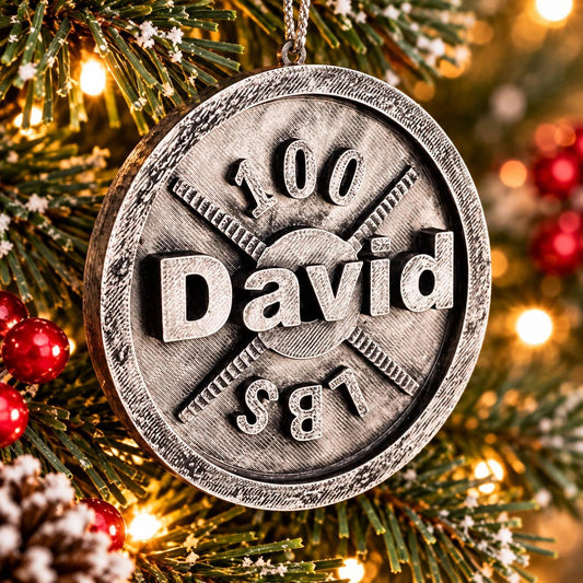 Personalized Barbell Christmas Ornament, 3D Printed Weightlifting Keepsake