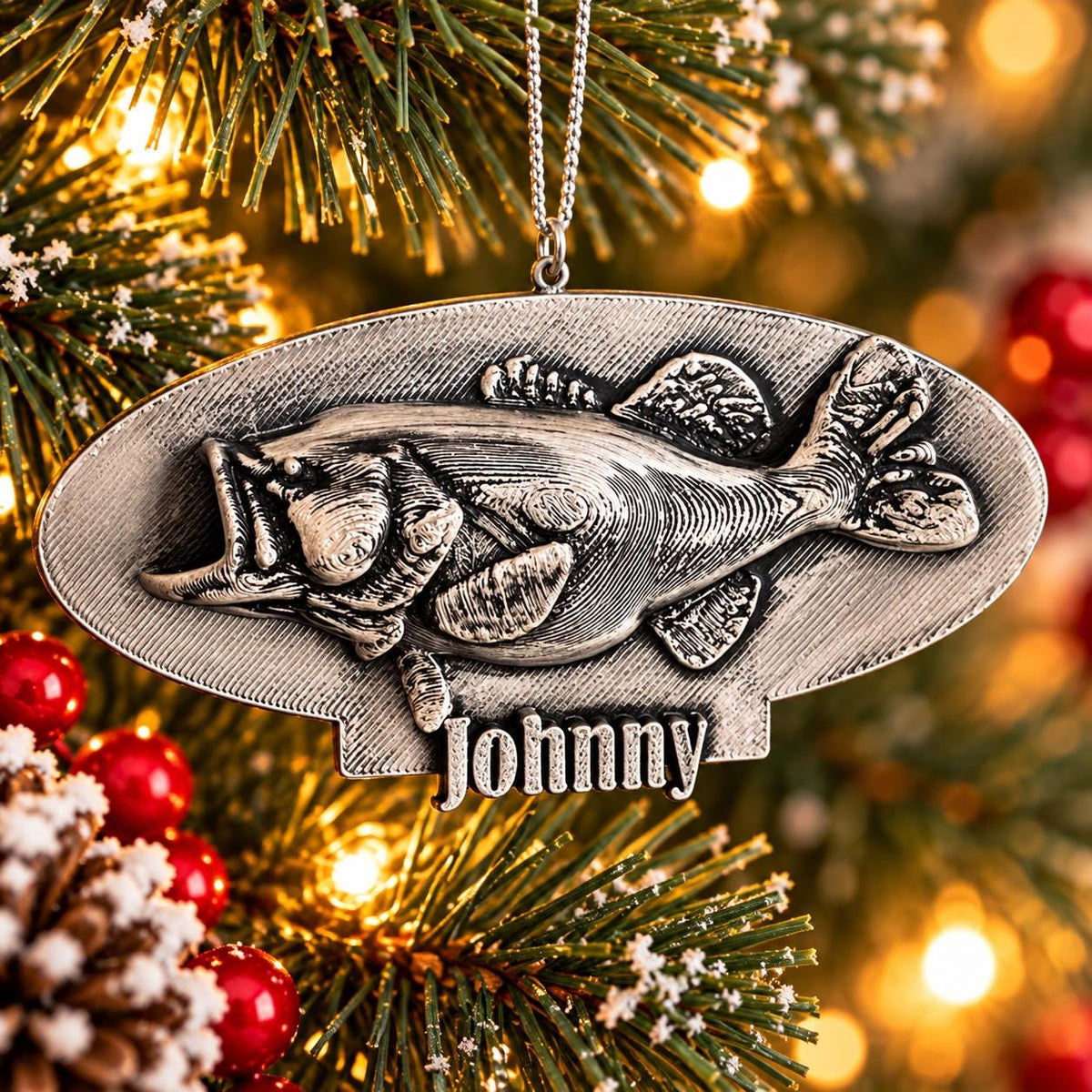 Personalized Bass Fish Christmas Ornament, Hand-Painted 3D Print