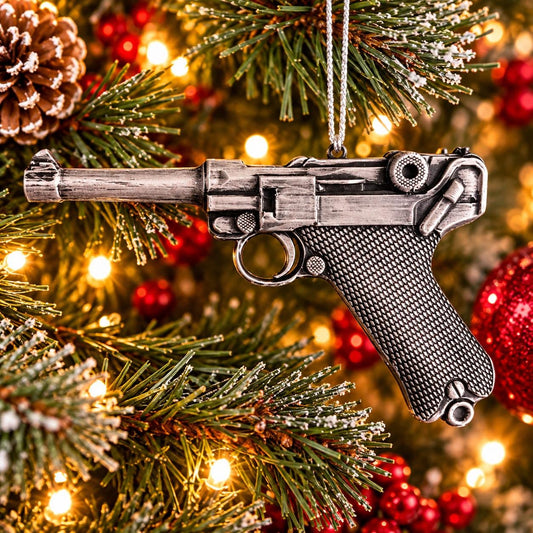 Personalized German Luger P08 Christmas Ornament, Historic Pistol Keepsake