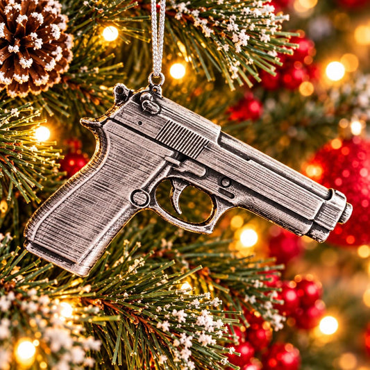 Personalized Beretta 92FS Pistol Christmas Ornament, Hand-Finished Keepsake