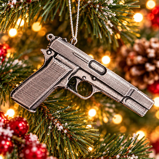 Personalized Browning Hi-Power Pistol Christmas Ornament, Collector Keepsake