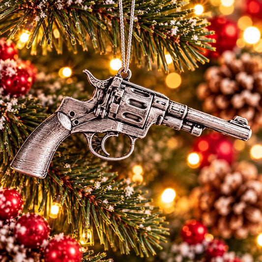 Nagant Revolver Christmas Ornament, Hand-Painted Collector Keepsake