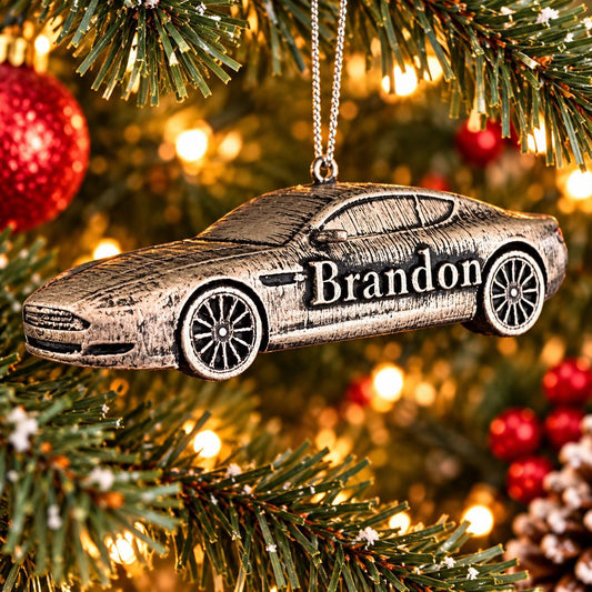 Personalized Aston Martin Christmas Ornament, 3D Printed Sports Car