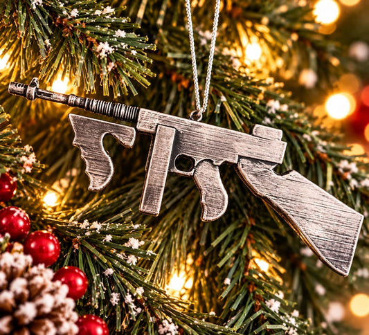 Personalized Thompson Machine Gun Christmas Ornament, Hand-Finished Collector Gift