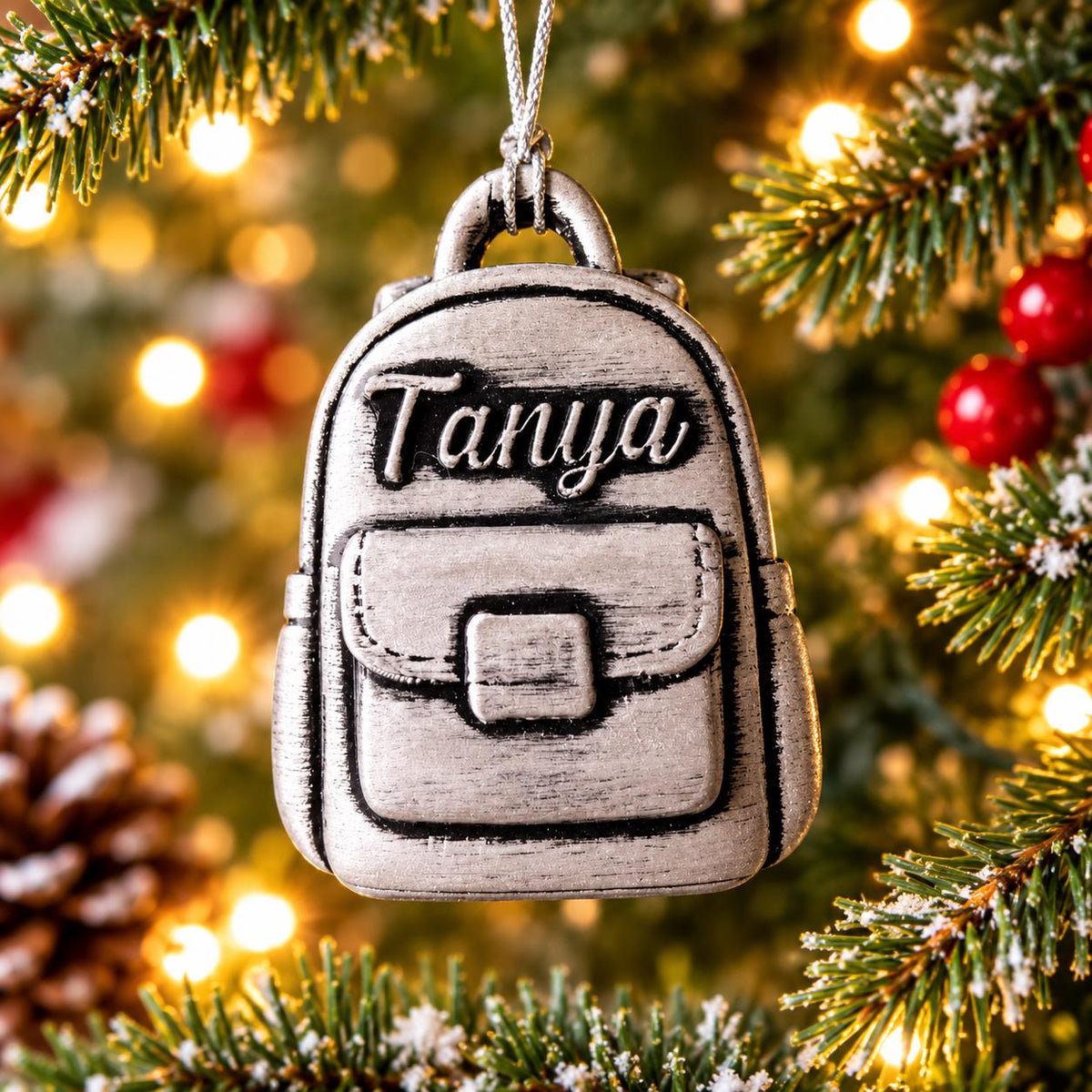 Personalized Backpack Christmas Ornament, Custom Name 3D Printed Keepsake