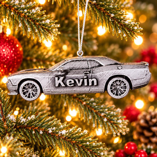 Personalized Dodge Challenger Hellcat Christmas Ornament, 3D Printed Muscle Car Keepsake Gift