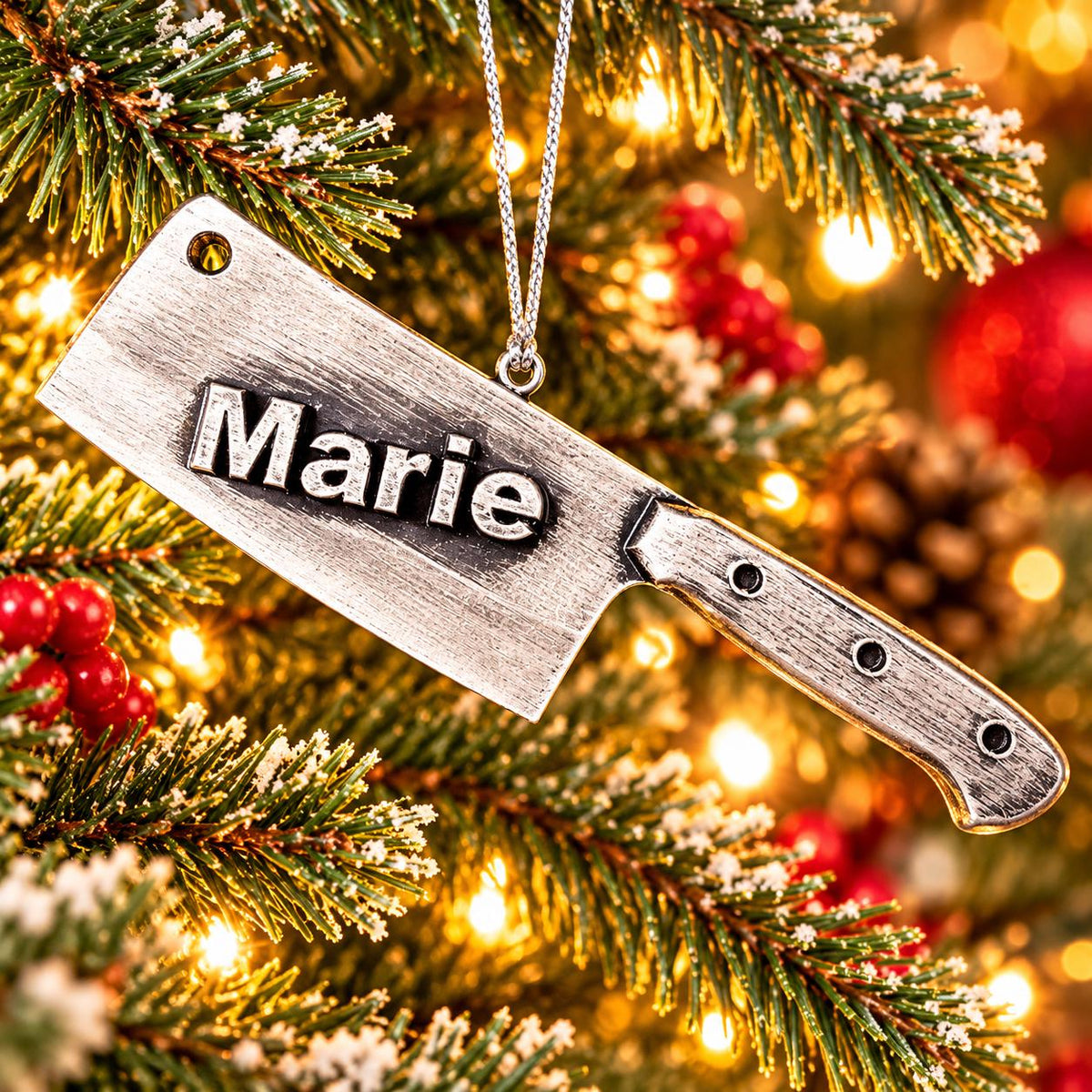 Personalized Butcher Knife Christmas Ornament, 3D Printed Kitchen Knife Keepsake Gift for Butchers and Chefs