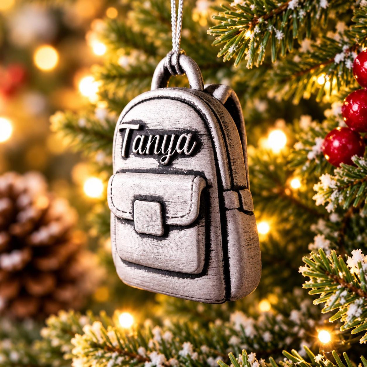 Personalized Backpack Christmas Ornament, Custom Name 3D Printed Keepsake