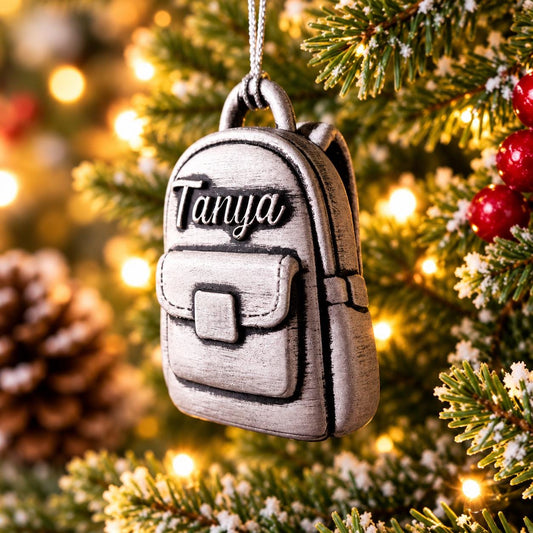 Personalized Backpack Christmas Ornament, Custom Name 3D Printed Keepsake
