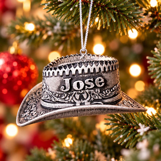 Personalized Cowboy Hat Christmas Ornament, Hand-Finished 3D Printed Keepsake
