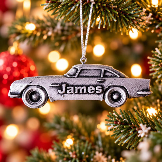 Personalized Aston Martin DB5 James Bond Christmas Ornament, 3D Printed Classic Car Keepsake